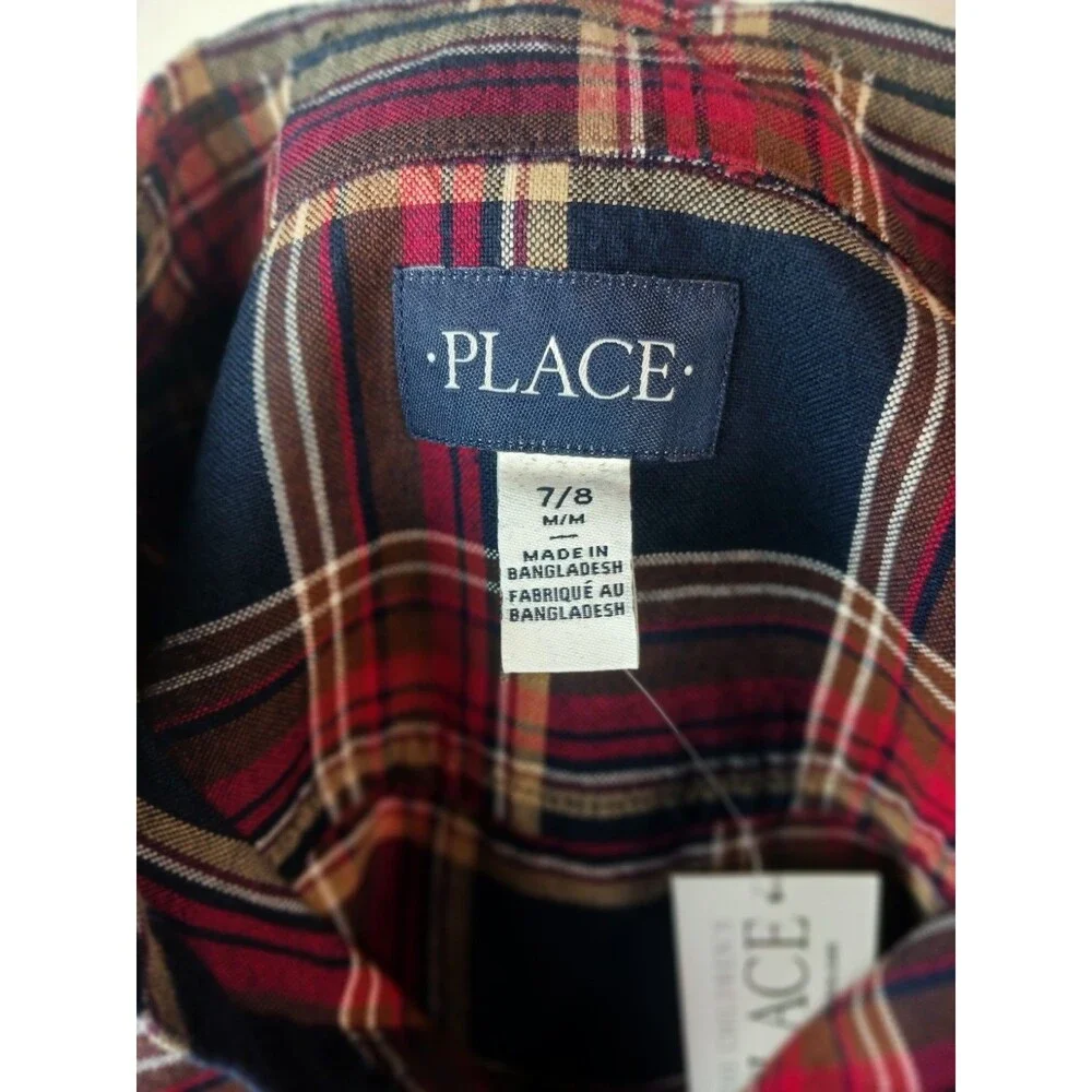 Childrens Place Boys Cotton Button Up Shirt Red and Blue Plaid Sz. M(7-8) NWT